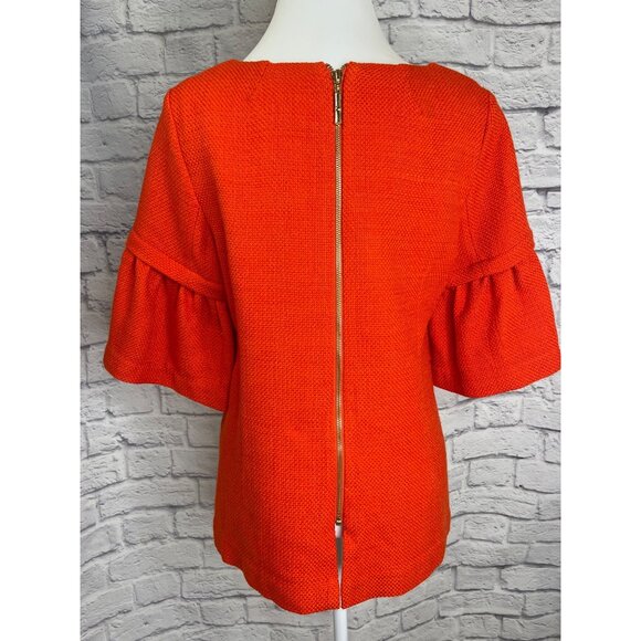 Elizabeth McKay Woven Wool Blend Blouse Detachable Flounce Sleeves Orange LARGE - Picture 2 of 9